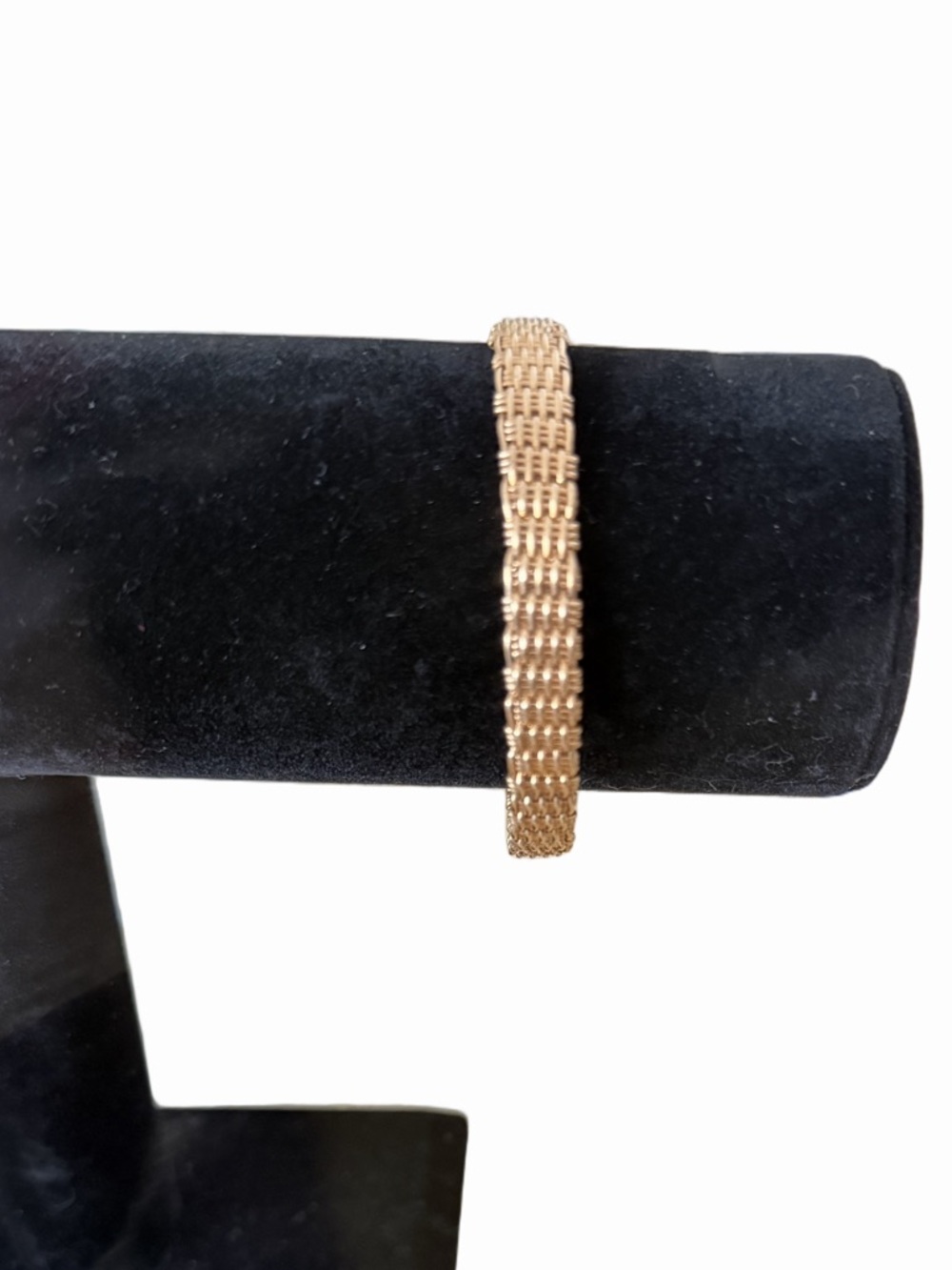 Gold Tone Woven Bracelet | Vintage Style Textured Link Chain Hook-Style Clasp